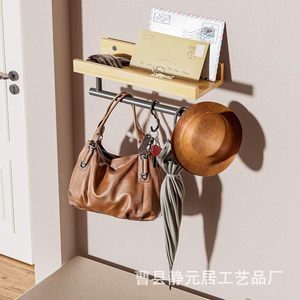 Porte-papier toilette mural en bois avec étagère, sans perçage, organisateur pour cuisine et salle de bain - Product Image 3
