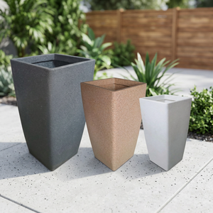Pots de fleurs carrés modernes en plastique pour extérieur, jardinières de style minimaliste, options de couleurs gris, beige, blanc - Product Image 3