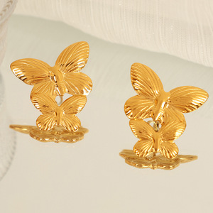 Butterfly Earrings Gold Silver <b>Titanium</b> Steel Chandelier Earrings For Women Party Jewelry EH755G EH755S - Product Image 2