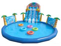 Parc aquatique gonflable commercial à thème océan tropical en PVC DST, double toboggan, capacité supérieure à 500 kg, couleurs et logo personnalisables, garantie 3 ans