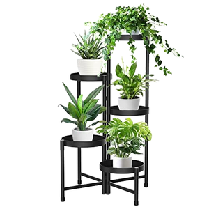 Support de plantes en métal pliable à 5 niveaux, léger et durable, étagère de jardin intérieure/extérieure, présentoir multi-plantes, porte-pot pour balcon - Product Image 1