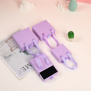 Fashion Jewelry <b>Boxes</b> Custom Logo Earring Ring Necklace Packaging Drawstring <b>Paper</b> <b>Boxes</b> with Ribbon Handle - Product Image 5