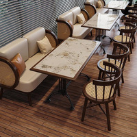 Canapé rembourré en bois massif de style minimaliste moderne, restaurant de sushis, salle à manger de style occidental, hôtel, ensemble table et chaises en marbre