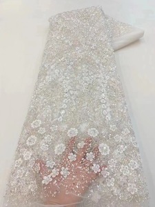 <span class=keywords><strong>Tulle</strong></span> <span class=keywords><strong>bleu</strong></span> africain NI.AI avec perles et paillettes, tissu brodé en dentelle pour robe de mariée - Product Image 6
