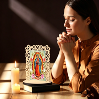 Statues en bois Notre-Dame de Guadalupe, Cadres photo Vierge de Guadalupe, Cadeaux de baptême pour invités, Centres de table pour baptême