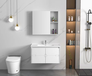 Mueble <span class=keywords><strong>de</strong></span> Baño Moderno <span class=keywords><strong>con</strong></span> Espejo LED <span class=keywords><strong>de</strong></span> PVC, Mueble <span class=keywords><strong>de</strong></span> <span class=keywords><strong>Pared</strong></span> <span class=keywords><strong>con</strong></span> Desagüe y Lavabo <span class=keywords><strong>de</strong></span> Acero Inoxidable para Uso en Baños <span class=keywords><strong>de</strong></span> Hotel - Product Image 2