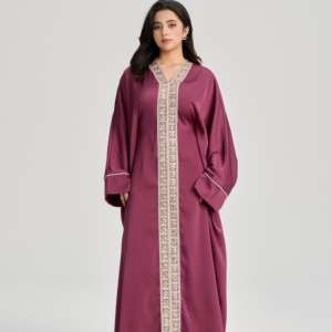 LM122 Robe Abaya de Luxe de Dubaï - Or Métallisé avec Broderies de Dentelle et Coupe Ajustable, Mode Pudique <span class=keywords><strong>Khaleeji</strong></span> OEM - Product Image 3