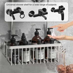 Bathroom Shower <b>Storage</b> <b>Basket</b> Silver Hook Type Punch Free <b>Wall</b> Mount Rectangle Personal Care Holder - Product Image 3