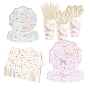 Ensemble de vaisselle jetable DAMAI Unicorn, assiettes et gobelets en papier à thème de dessins animés, fournitures pour fêtes d'anniversaire d'enfants, accessoires de décoration pour lieux de fête - Product Image 2