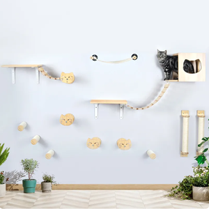 Furnitur dinding Modern kucing terpasang di kayu, termasuk tangga pohon jembatan rumah dan penggaruk rak dinding kucing mewah - Product Image 2