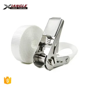 1 Inch 25mm <strong>White</strong> 304 Stainless Steel 800kgs <strong>Cargo</strong> Lashing Tie Down Ratchet Straps for Car Transportation - Product Image 1