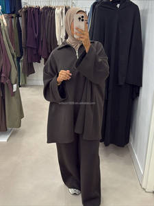 Custom Winter Co Ord busto tasche con cerniera modesto elegante Casual traspirante 2 pezzi maglione Set <span class=keywords><strong>abbigliamento</strong></span> islamico all'ingrosso - Product Image 5