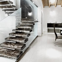 Nouvelles tendances Design luxueux escalier d'intérieur marches en pierre naturelle escaliers flottants en marbre faisceau escaliers droits flottants
