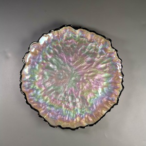 Elegante plato de vidrio blanco perla, placa de vidrio recortada en oro, placas decorativas para cargador de vidrio para aperitivos para fiesta - Product Image 4