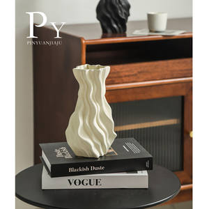 Vase en céramique plissé Style nordique moderne arrangement de fleurs PY-138 de roche orientale vague carrée table écologique de haut niveau - Product Image 1