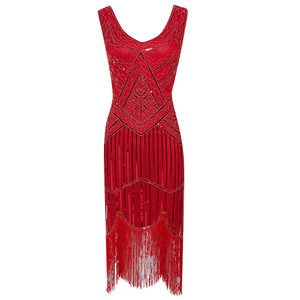Robe rétro des années 1920 à franges, sans bretelles, en satin, robe vintage de club, costume de scène - Product Image 4