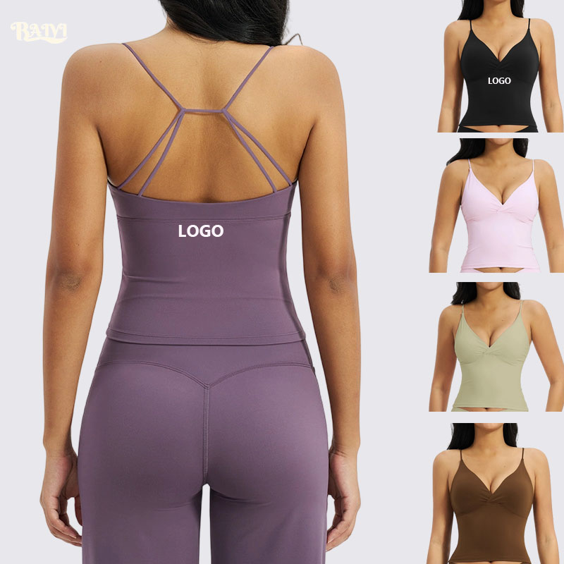 Custom Logo Yoga Top Cross Strap Breathable Crop Top with Chest Pad Tummy Control Fitness Sports Tops Gym Wear Wholesale