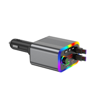 Transmetteur FM pour voiture RGB Starlight BT5.3 30W PD avec port de charge rapide Type-C rétractable, chargeur de téléphone multifonctionnel pliable pour voiture