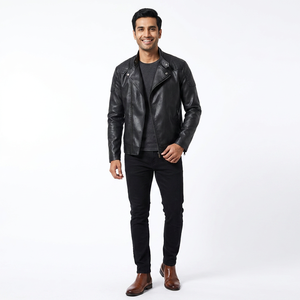 Chaqueta de Motocicleta de Cuero Sintético y Cuero Genuino Negra para Hombre y Mujer, Chaqueta de Cuero Elegante para Hombre - Product Image 1