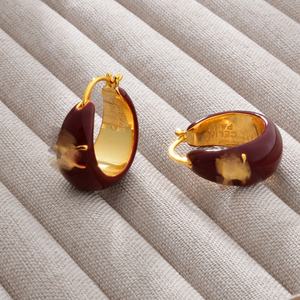 Pendientes de Aro de Estilo Francés de Alta Gama, Chapados en Oro de 22K, con Esmalte Negro, Pendientes de Aro Circulares con Efecto de Goteo de Aceite Vintage para Niñas, Regalos para Fiestas - Product Image 3