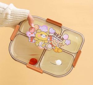 Lonchera de Plástico Transparente con Tapa de Dibujos Animados, 4 Compartimentos, Contenedor de Almacenamiento de Alimentos con Caja para Salsas, Apta para Microondas - Product Image 6