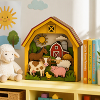 Diorama de grange agricole Shadowbox |   Scène de vaches, cochons, moutons et chevaux découpée au laser en contreplaqué de peuplier multicouche |   Silo de grange rouge |   Vente en gros OEM