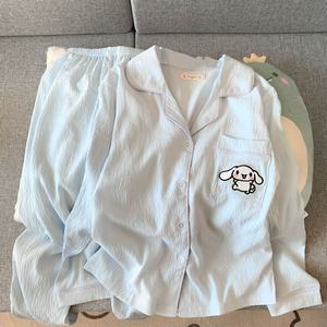 Femmes nouveau printemps automne <span class=keywords><strong>Satin</strong></span> pyjamas Simple loisirs pantalons à manches longues taille élastique confortable nuage coton Homewear costume - Product Image 4