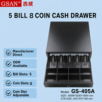 Caja Registradora Kinghe de 405 mm Ajustable para 8 Monedas y 5 Billetes con Conexión RJ11, Caja de Efectivo Resistente para Supermercados