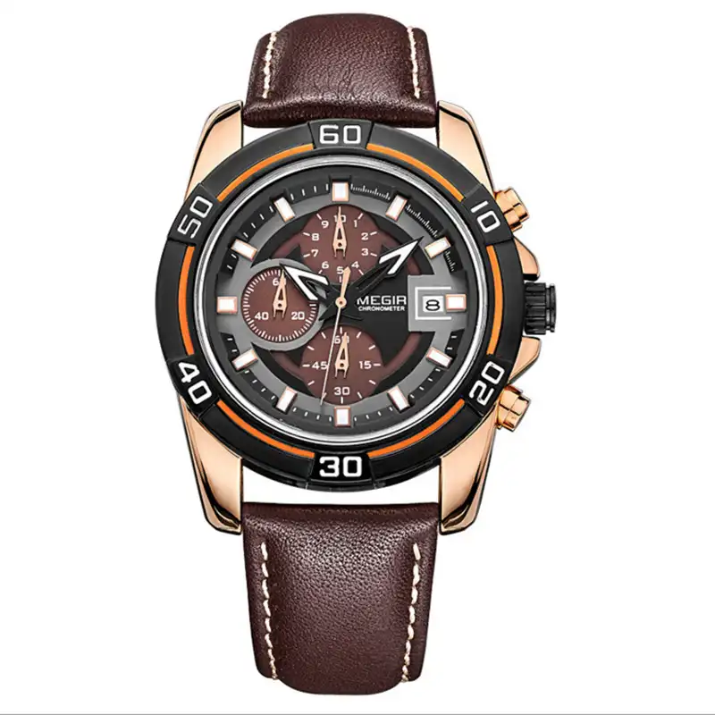 Топ известный бренд мужские наручные часы Мужские Дата Бизнес кожаный ремешок военные водонепроницаемые кварцевые Хронограф Роскошные часы Megir 2023