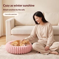 Coussin pour animaux de compagnie en peluche rayé, lit rond doux pour chat et chien, anti-anxiété, coussin de sommeil confortable pour animaux de compagnie de petite et moyenne taille, plusieurs couleurs