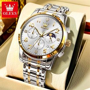   Montre à quartz de luxe 3628 en acier inoxydable multi-couleurs avec logo personnalisé, chronographe, phase de lune, étanche, tendance, OEM pour homme - Product Image 1