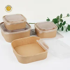 Disposable Compostable Square Paper Bowl For Salad