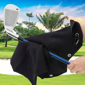 Ensemble de serviettes de golf bleues pliables en trois parties, en microfibre tricotée robuste, écologiques, à séchage rapide, motif gaufré, avec grande pince mousqueton - Product Image 2
