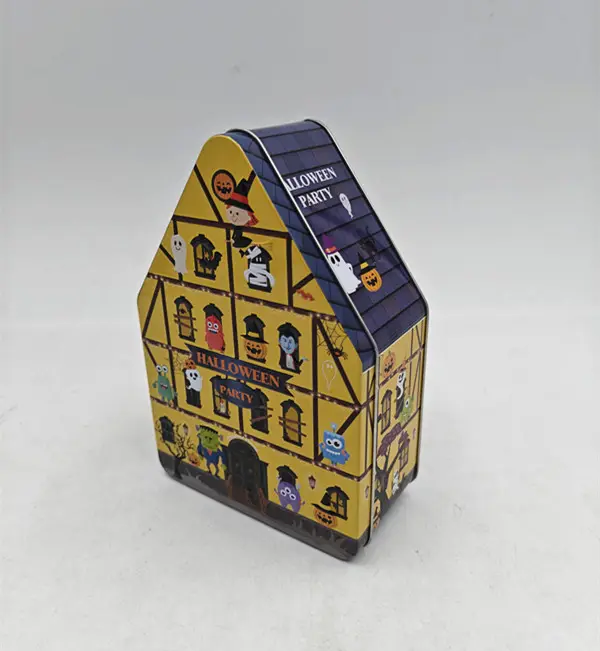 Caja de Metal con Forma de Casa para Regalo, Caja de Lata Personalizada para Navidad y Halloween
