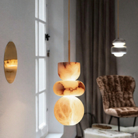 Luminaire suspendu moderne minimaliste en marbre d'albâtre, design espagnol, en laiton, LED à intensité variable, pour chambre, salle à manger, hôtel, bar