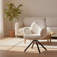 Fauteuil d'appoint moderne et durable en tissu bouclé crème-blanc, rembourré en mousse, avec base métallique à 4 étoiles, style Teddy, pour la maison