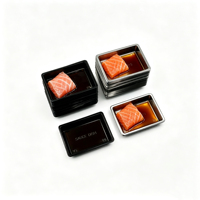 Assiettes à sushi rectangulaires en PET de style Japandi, recyclables, jetables, personnalisables, argentées, de luxe, avec ensemble de coupelles à sauce soja