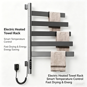 AIKEHAN <strong>Free</strong> <strong>Standing</strong> 304 Stainless Steel <strong>Heated</strong> <strong>Towel</strong> <strong>Rail</strong> Electric <strong>Towel</strong> Warmer with Heater >60cm for Bathroom Black - Product Image 3