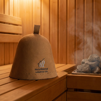 Chapeau de sauna en feutre de laine mérinos 100% écologique avec logo personnalisé, résistant à la chaleur, pour femmes et hommes, accessoires pour salle de bain et hammam