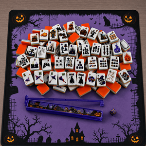 Tuiles de Mahjong Américaines Thème Halloween 160 pièces, Tuiles Imprimées Citrouille, Ensemble de Mahjong en Acrylique Magie Noire pour Cadeau et Fête d'Halloween - Product Image 3