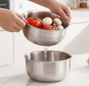 Ensemble de bols passoires en acier inoxydable double couche, passoire détachable pour fruits, légumes et riz, bol mélangeur compatible induction - Product Image 3