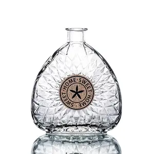 700毫升白兰地XO红酒软木塞表面菱形透明玻璃高档洋酒白酒瓶