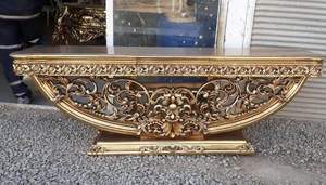 Tables basses rondes en or antique faites à la main, en bois massif, meubles décoratifs d'appoint pour salon et chambre à coucher - Product Image 2