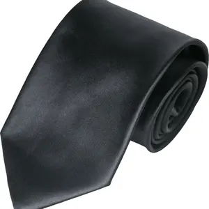 Corbata de seda de poliéster negro para hombre, camisa delgada de uso profesional para oficina, trajes de cuello redondo