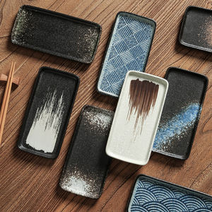 Alta qualità eco-friendly porcellana rettangolare stile giapponese 7.5 pollici vassoio <span class=keywords><strong>Sushi</strong></span> grande lunga onda piatta nero blu piatti piatti piatti piatti - Product Image 1