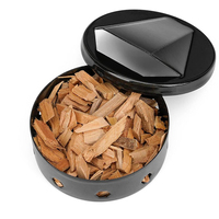 Boîte à fumage ronde en acier avec copeaux de bois, revêtement noir résistant à la chaleur pour fours à charbon et à bois extérieurs