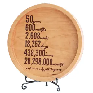 50 साल की सालगिरह वाली लकड़ी की ट्रे में महीनों, हफ्तों, घंटों और मिनटों के साथ खोदा गया है, ट्रिंकेट डिश, माता-पिता के लिए 50वीं सालगिरह का उपहार