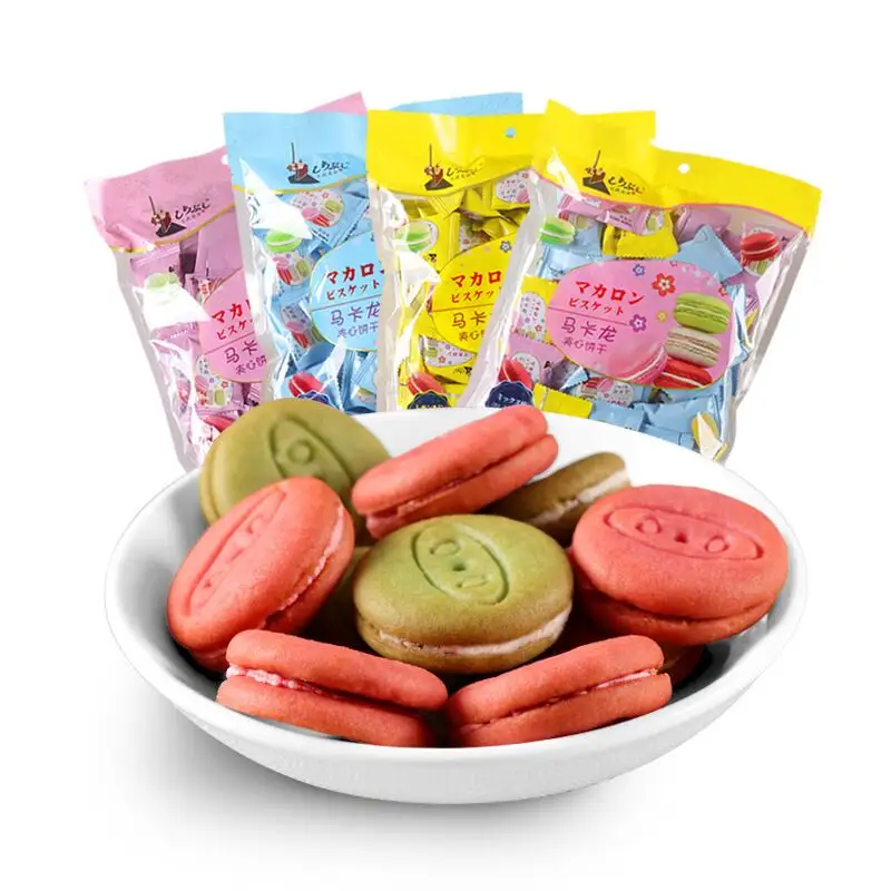 Custom private label halal fruit flavor center filled sandwich Macaron cream cookie biscuit