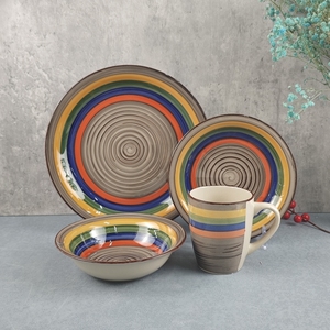 Prix promotionnel d'usine Vaisselle pas chère 16 pièces Service de vaisselle en céramique Ensemble de vaisselle en poterie peinte à la main brute - Product Image 5