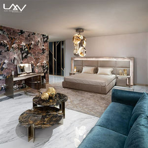 Modern ultra Premium Villa Hotel Bedroom <strong>Furniture</strong> Set king Size Luxury Fabric Double Bed with <strong>Led</strong> <strong>Lights</strong> - Product Image 5